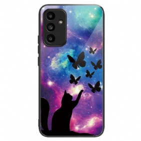 Kuori Samsung Galaxy A15 Tempered Glass Cat And Butterflies