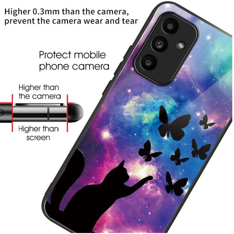 Kuori Samsung Galaxy A15 Tempered Glass Cat And Butterflies