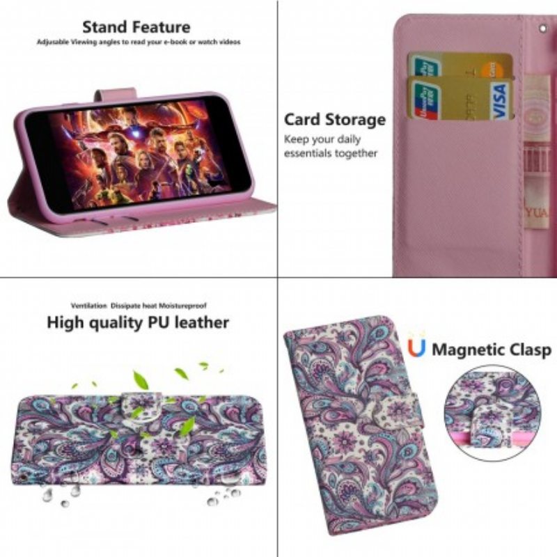 Flip Case Samsung Galaxy A70 Kukkakuvioita