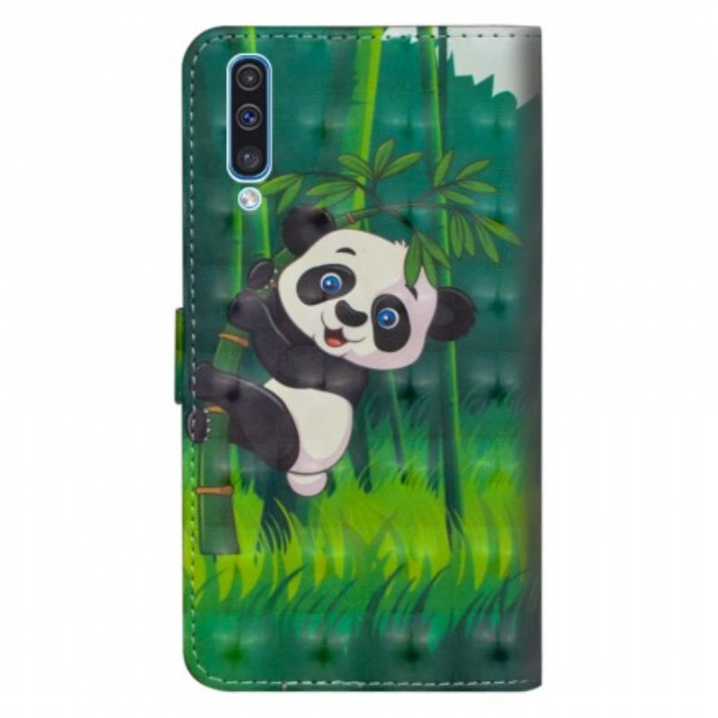 Nahkakotelo Samsung Galaxy A70 Panda Ja Bambu