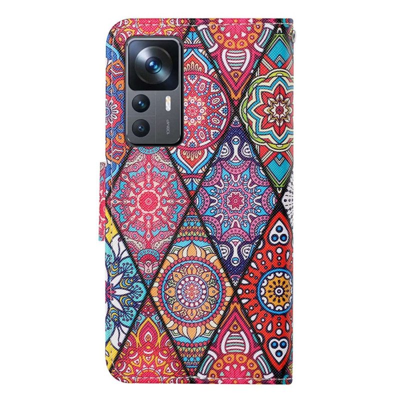 Kotelot Xiaomi 12T / 12T Pro Patchwork Kaulanauhalla