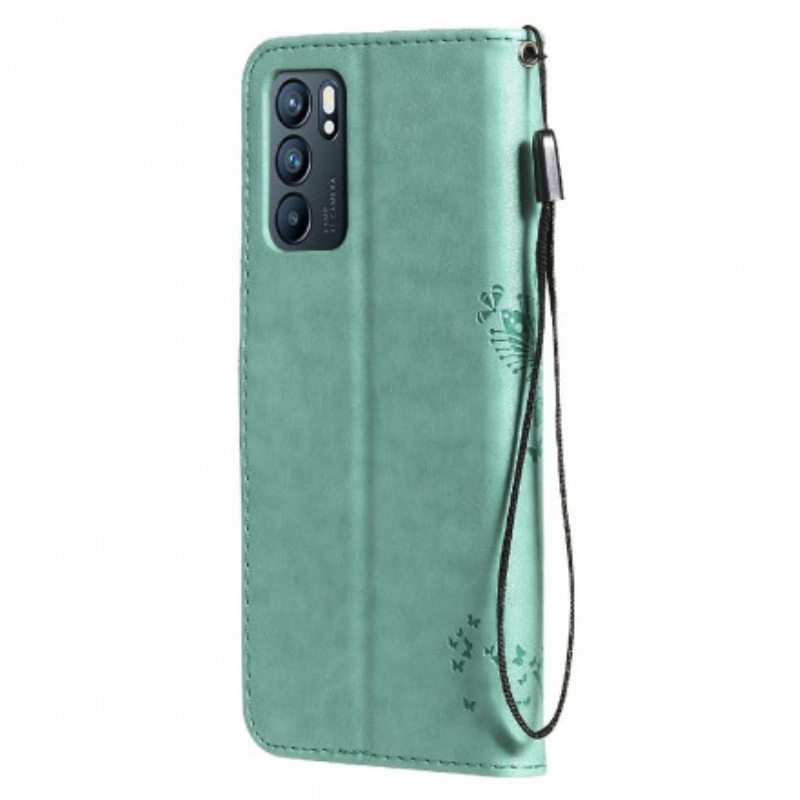 Kotelot Oppo Reno 6 5G Suojaketju Kuori Tree Ja Strappy Cat