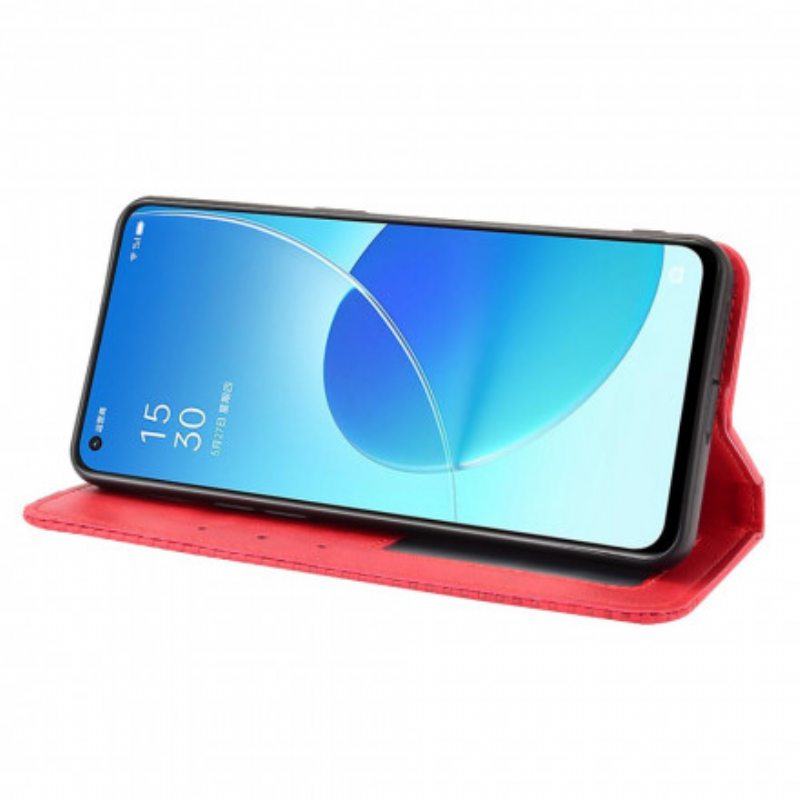 Puhelinkuoret Oppo Reno 6 5G Kotelot Flip Tyylitelty Vintage-nahkaefekti