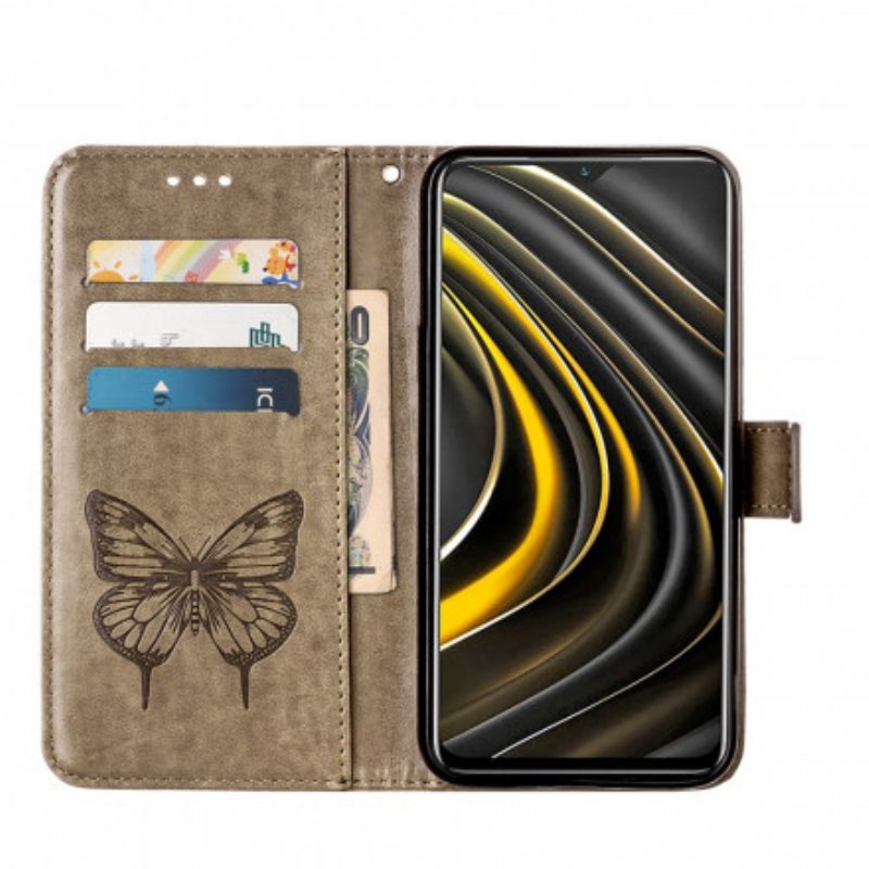 Kotelot Poco M3 Butterfly Design Kaulanauhalla