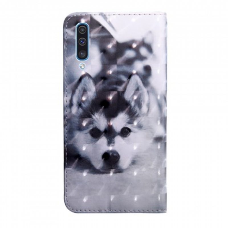 Flip Case Samsung Galaxy A50 Mustavalkoinen Koira