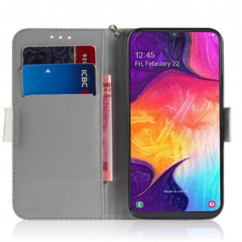 Flip Case Samsung Galaxy A50 Suojaketju Kuori Tomaatti Kissan Päällä Hihnalla