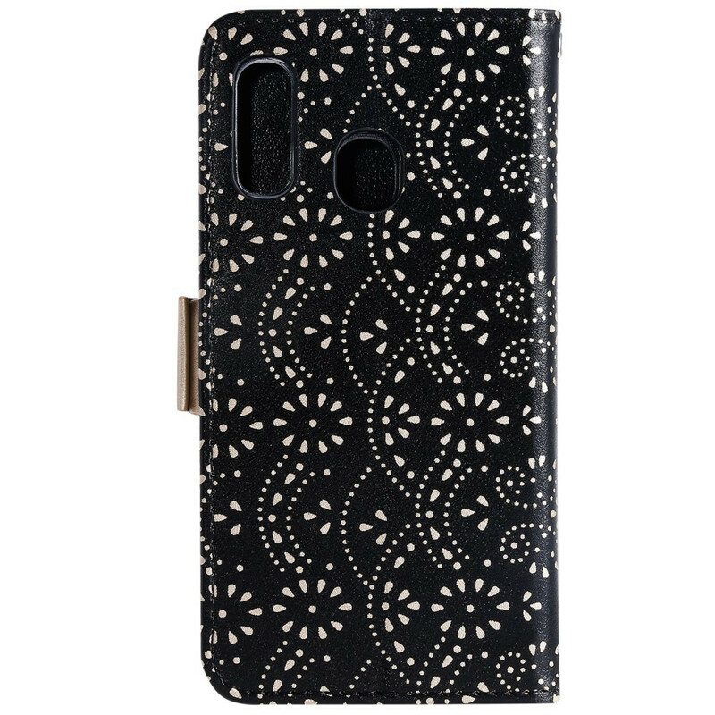 Flip Case Samsung Galaxy A20e Suojaketju Kuori Pitsihihna Kolikkokukkaro