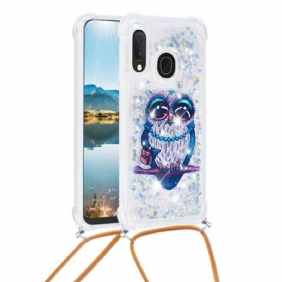 Kuori Samsung Galaxy A20e Kiristysnyörillä Paljetti Kiristysnyöri Miss Owl