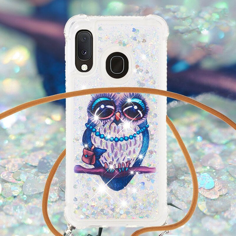 Kuori Samsung Galaxy A20e Kiristysnyörillä Paljetti Kiristysnyöri Miss Owl