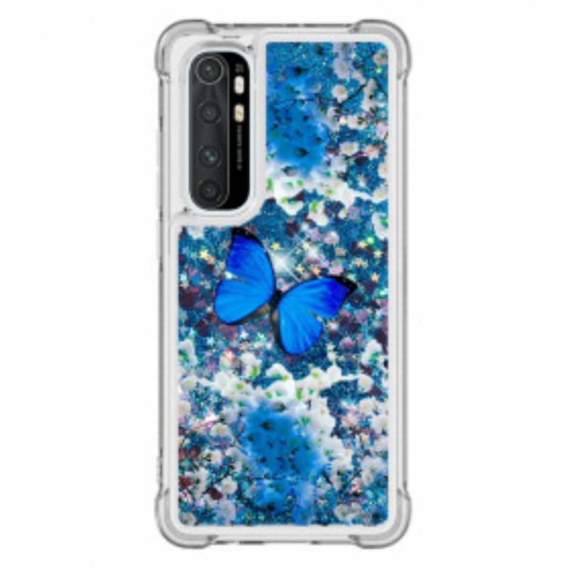 Kuori Xiaomi Mi Note 10 Lite Glitter Blue Perhoset