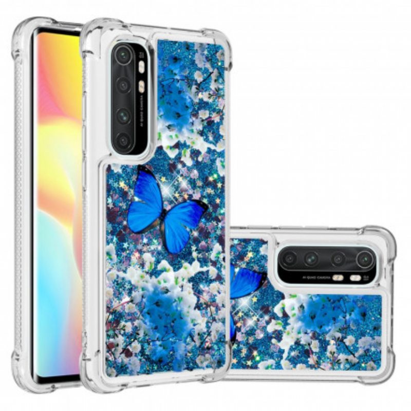 Kuori Xiaomi Mi Note 10 Lite Glitter Blue Perhoset