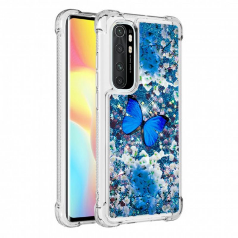 Kuori Xiaomi Mi Note 10 Lite Glitter Blue Perhoset