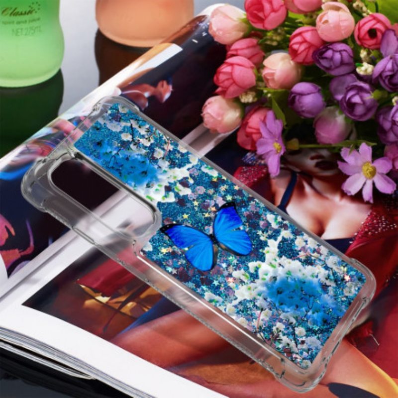 Kuori Xiaomi Mi Note 10 Lite Glitter Blue Perhoset