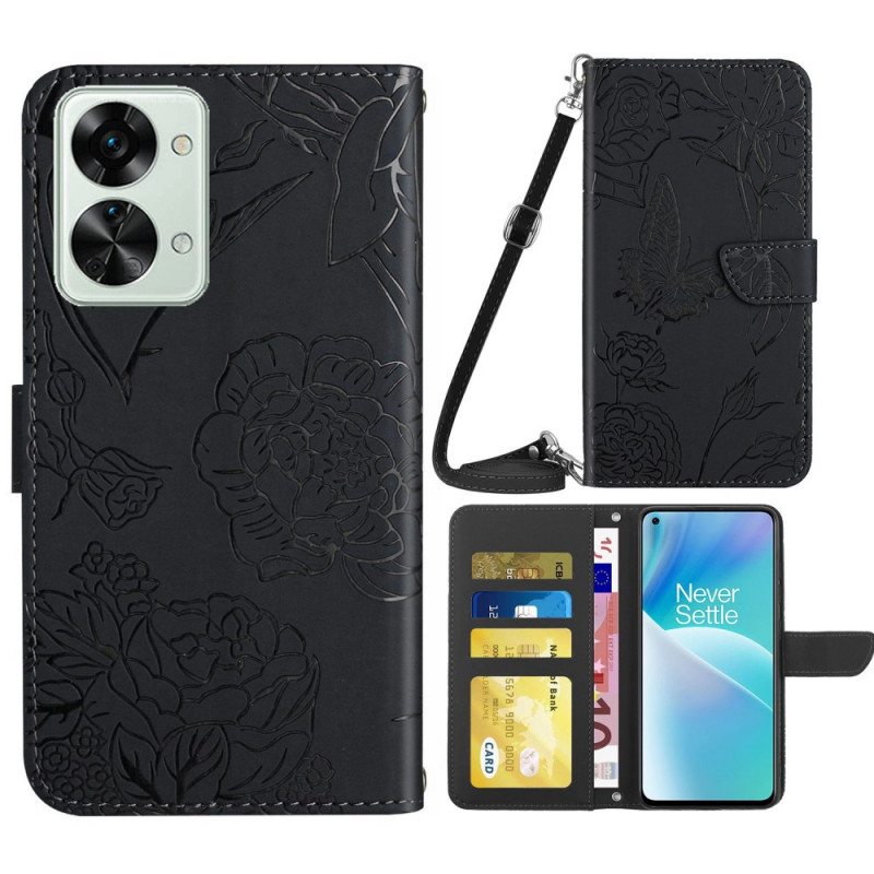 Flip Case OnePlus Nord 2T 5G Perhoset Olkahihnalla