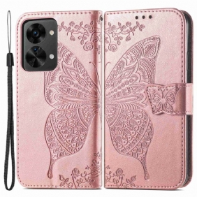 Flip Case OnePlus Nord 2T 5G Suojaketju Kuori Butterfly Lanyard -korttikotelo