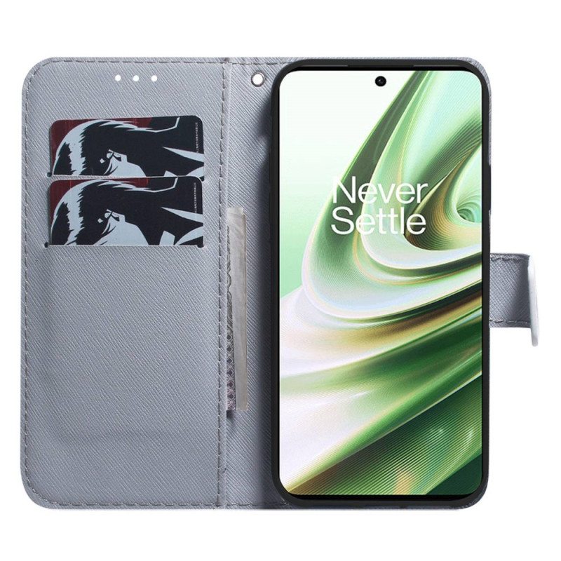 Flip Case OnePlus Nord 2T 5G Suojaketju Kuori Strappy White Tiger