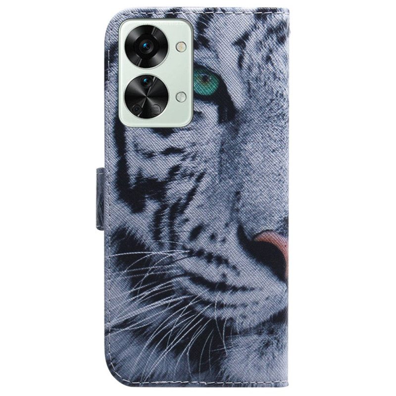 Flip Case OnePlus Nord 2T 5G Suojaketju Kuori Strappy White Tiger