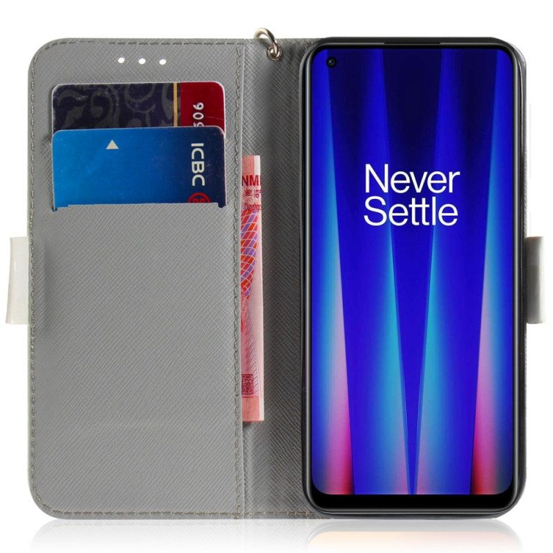 Nahkakotelo OnePlus Nord 2T 5G Suojaketju Kuori Panda Love With Lanyard