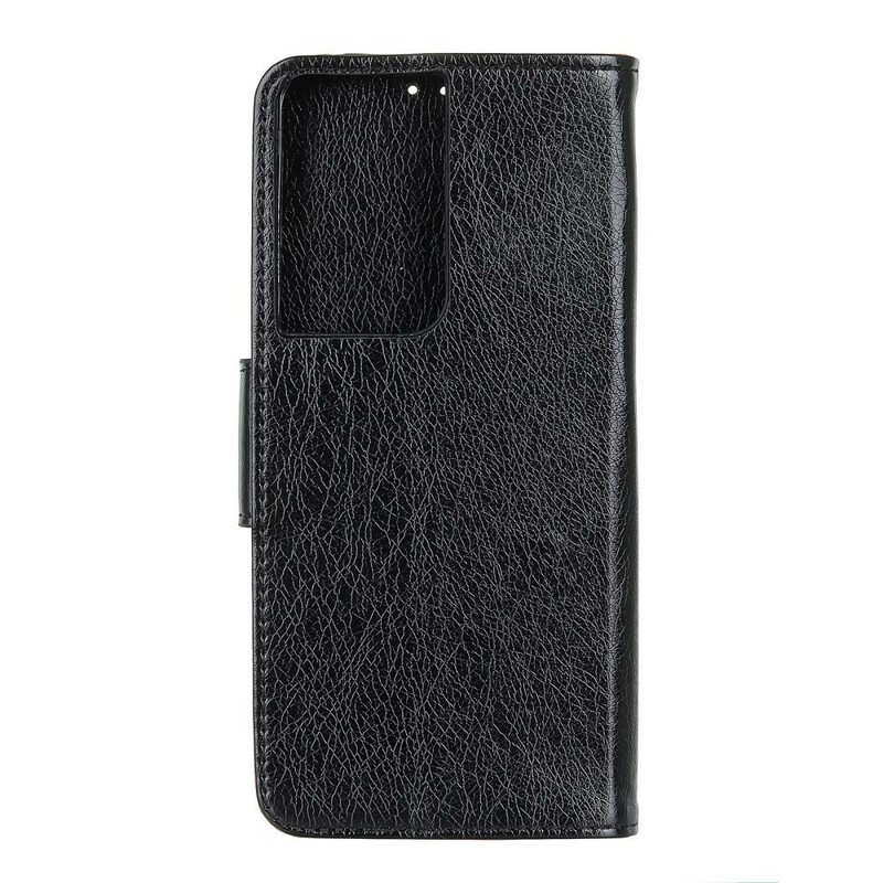 Flip Case Samsung Galaxy S21 Ultra 5G Halkaistu Nappan Nahka