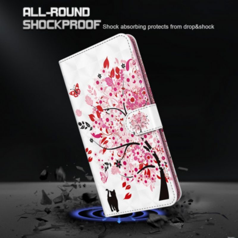 Flip Case Samsung Galaxy S21 Ultra 5G Vaaleanpunainen Puu