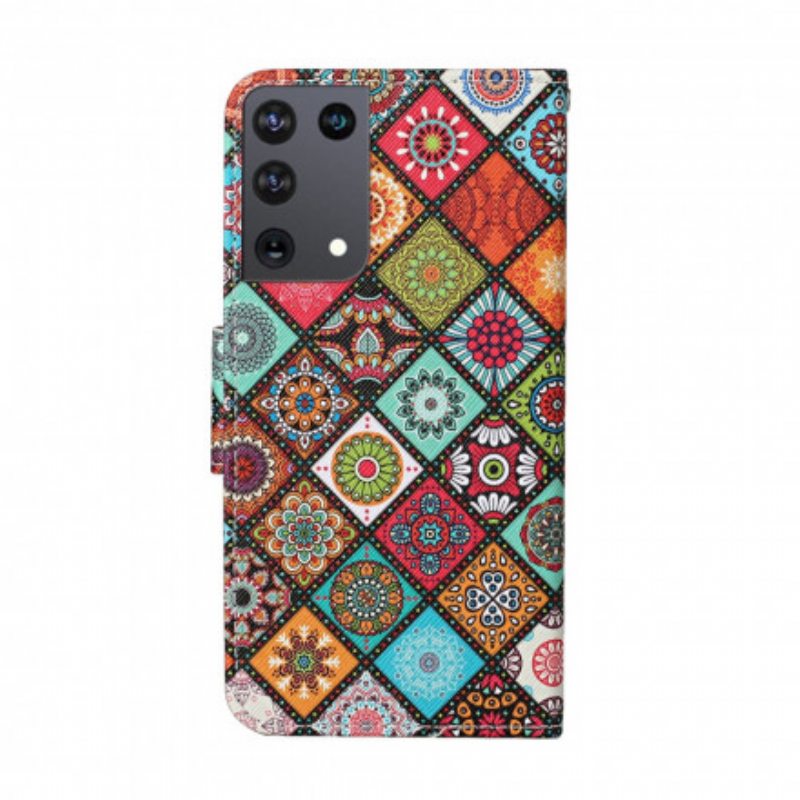 Kotelot Samsung Galaxy S21 Ultra 5G Patchwork Mandalas Kaulanauhalla