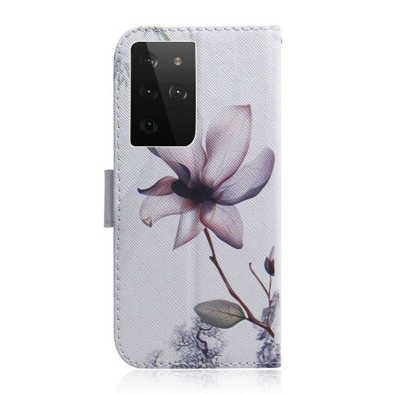 Nahkakotelo Samsung Galaxy S21 Ultra 5G Flower Dusty Pink