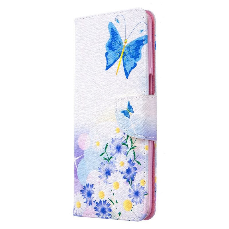 Flip Case Xiaomi Redmi Note 9S / 9 Pro Maalattuja Perhosia Ja Kukkia