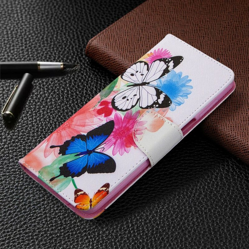 Flip Case Xiaomi Redmi Note 9S / 9 Pro Maalattuja Perhosia Ja Kukkia