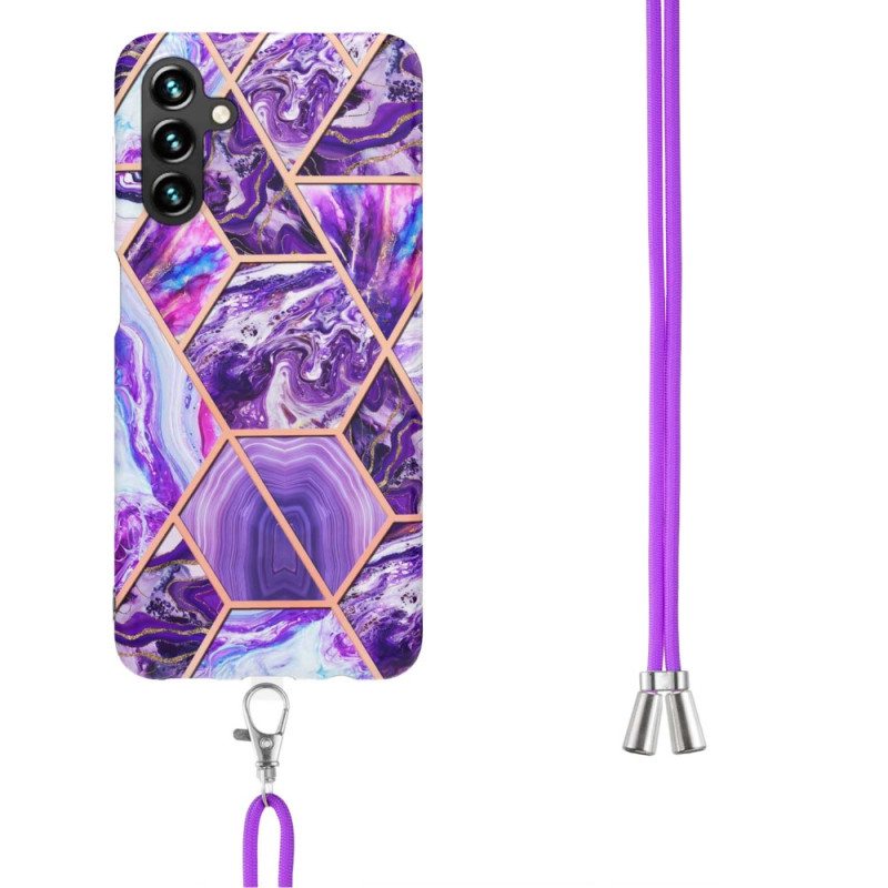 Case Samsung Galaxy A14 / A14 5G Kiristysnyörillä Marmoristyylinen Kiristysnyöri