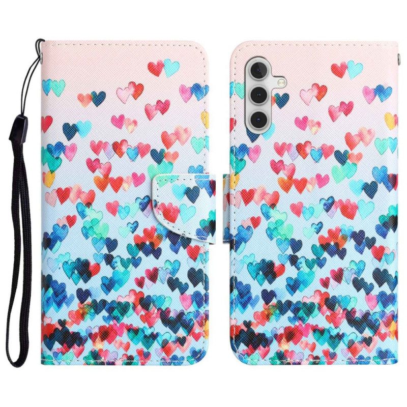 Kotelot Samsung Galaxy A14 / A14 5G Suojaketju Kuori Strappy Hearts Rain