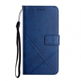 Nahkakotelo Samsung Galaxy A14 / A14 5G Suojaketju Kuori Strappy Geometric Leather Style