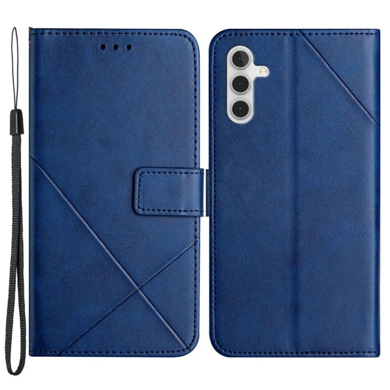 Nahkakotelo Samsung Galaxy A14 / A14 5G Suojaketju Kuori Strappy Geometric Leather Style