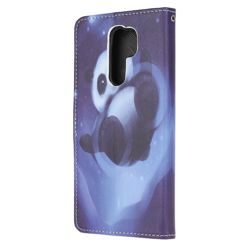 Flip Case Xiaomi Redmi 9 Suojaketju Kuori Panda Space Kaulanauhalla