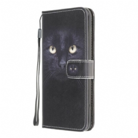 Nahkakotelo Xiaomi Redmi 9 Suojaketju Kuori Strappy Black Cat Eyes