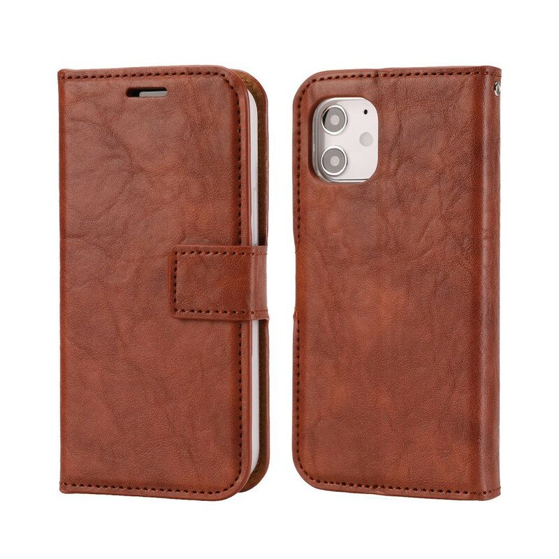 Kuori Flip Case iPhone 12 Mini Irrotettava Distressed Leather -tyyli