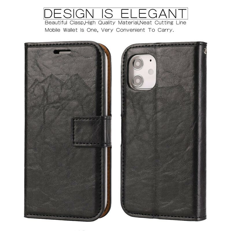 Kuori Flip Case iPhone 12 Mini Irrotettava Distressed Leather -tyyli