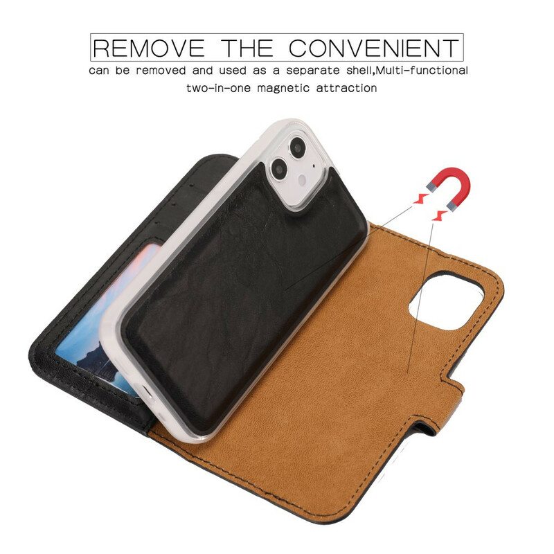 Kuori Flip Case iPhone 12 Mini Irrotettava Distressed Leather -tyyli