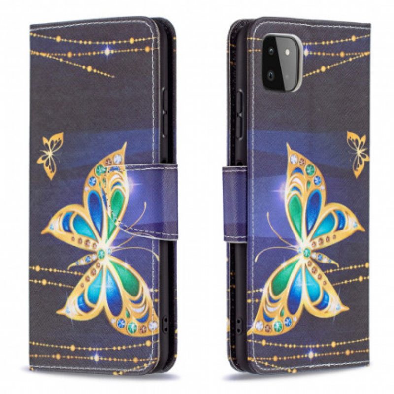 Flip Case Samsung Galaxy A22 5G Perhosten Kuninkaat