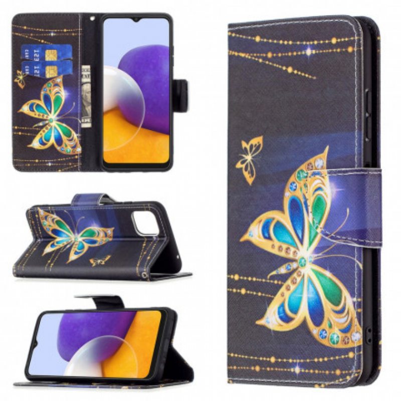 Flip Case Samsung Galaxy A22 5G Perhosten Kuninkaat