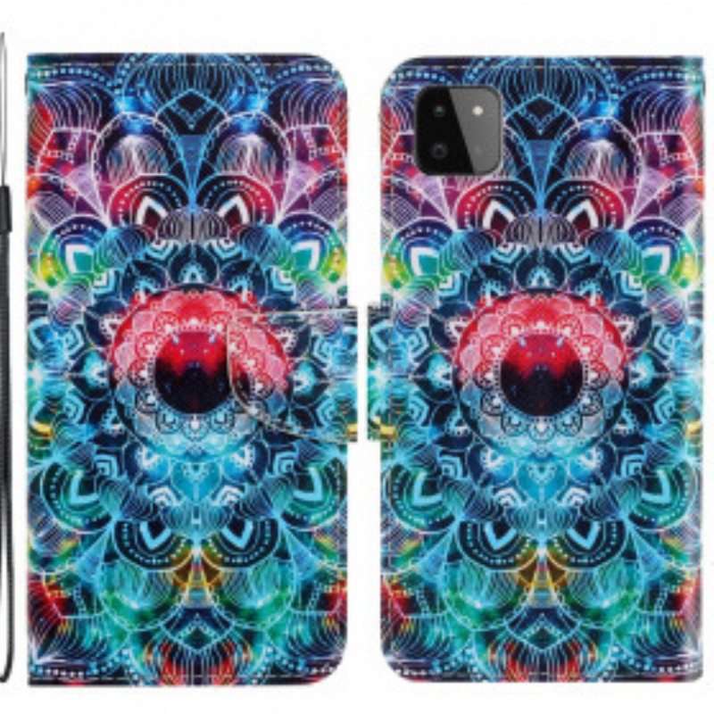 Flip Case Samsung Galaxy A22 5G Suojaketju Kuori Näyttävä Strappy Mandala