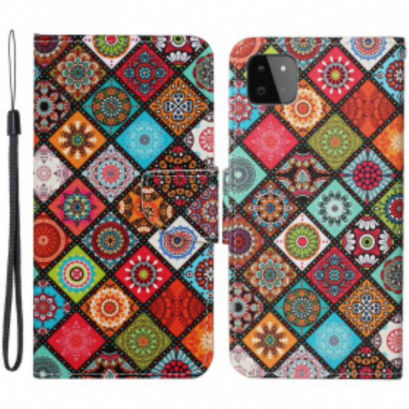 Kotelot Samsung Galaxy A22 5G Patchwork Mandalas Kaulanauhalla