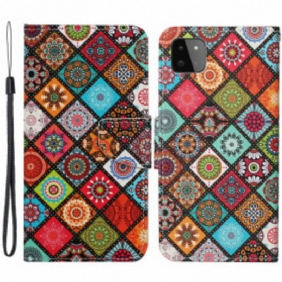 Kotelot Samsung Galaxy A22 5G Patchwork Mandalas Kaulanauhalla