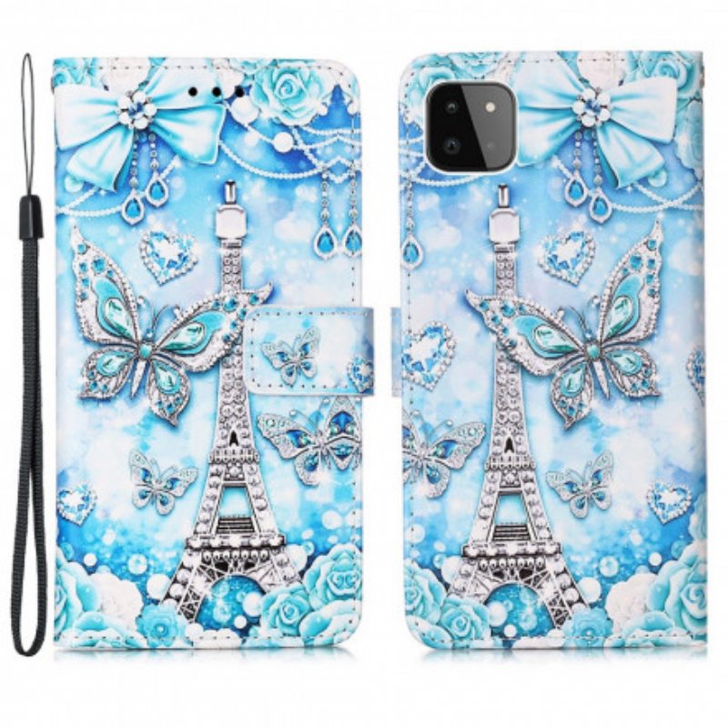 Kotelot Samsung Galaxy A22 5G Suojaketju Kuori Eiffel-tornin Perhoshihna