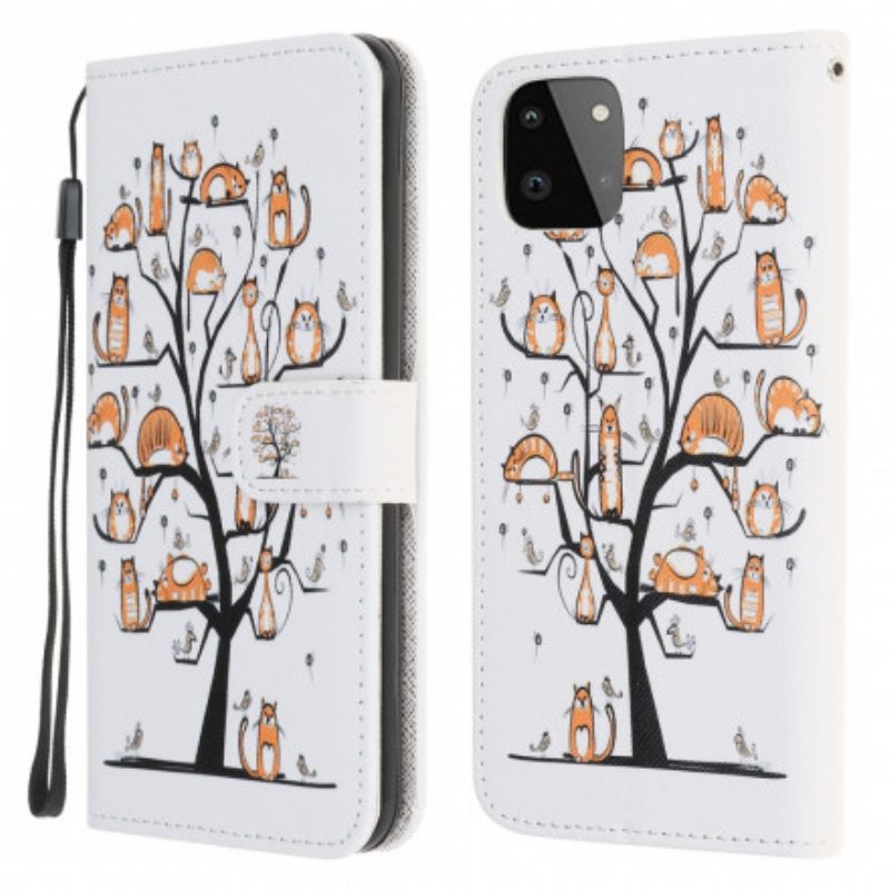 Kotelot Samsung Galaxy A22 5G Suojaketju Kuori Funky Cats Hihnalla