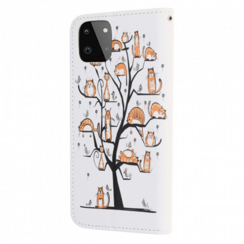 Kotelot Samsung Galaxy A22 5G Suojaketju Kuori Funky Cats Hihnalla