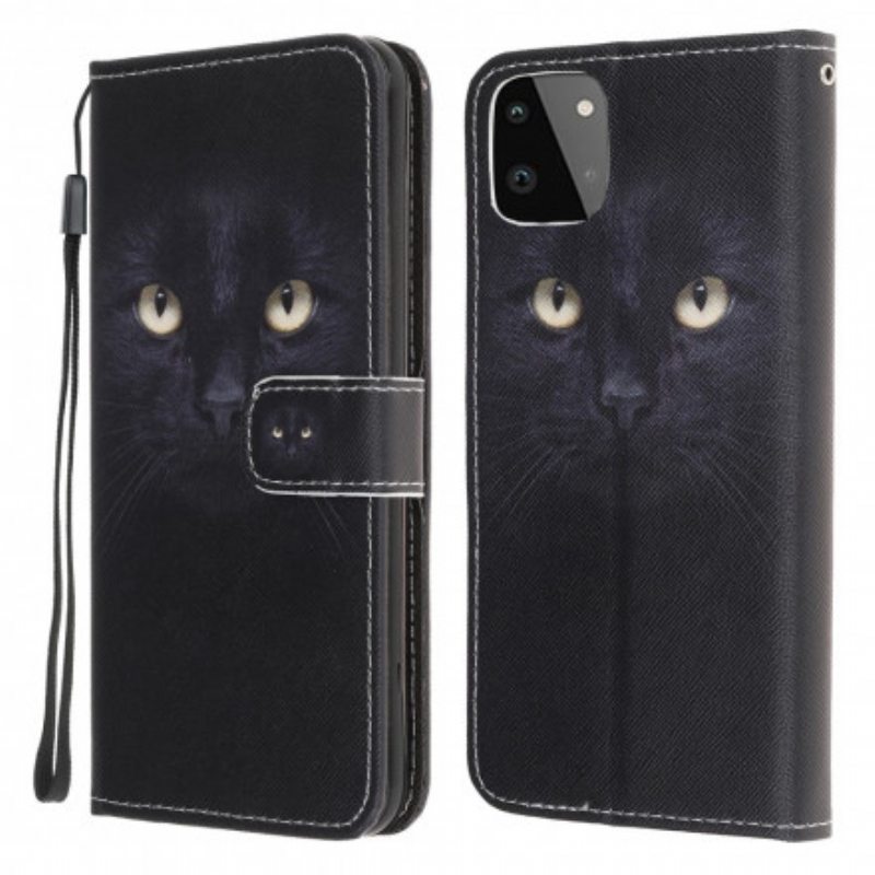 Kotelot Samsung Galaxy A22 5G Suojaketju Kuori Strappy Black Cat Eyes