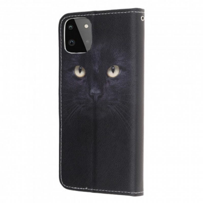 Kotelot Samsung Galaxy A22 5G Suojaketju Kuori Strappy Black Cat Eyes