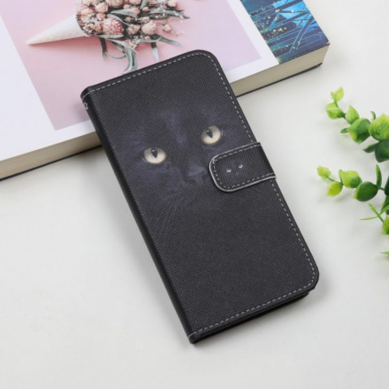 Kotelot Samsung Galaxy A22 5G Suojaketju Kuori Strappy Black Cat Eyes