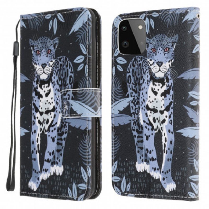 Kotelot Samsung Galaxy A22 5G Suojaketju Kuori Strappy Leopard