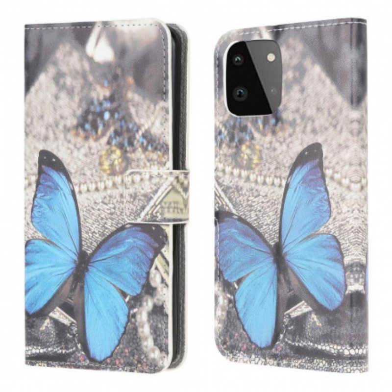 Nahkakotelo Samsung Galaxy A22 5G Butterfly Prestige Blue